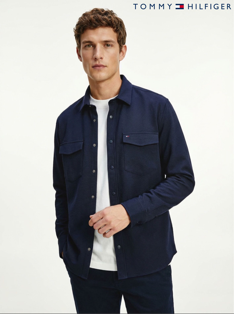 Tommy Hilfiger Gofre Kumaş Çıtçıtlı Gömlek Lacivert