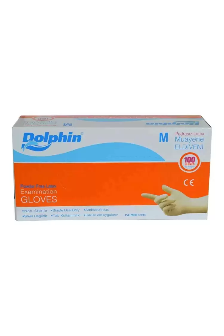 Dolphin Pudrasız Latex Muayene Eldiveni Orta Boy (M) 100 Lü Paket