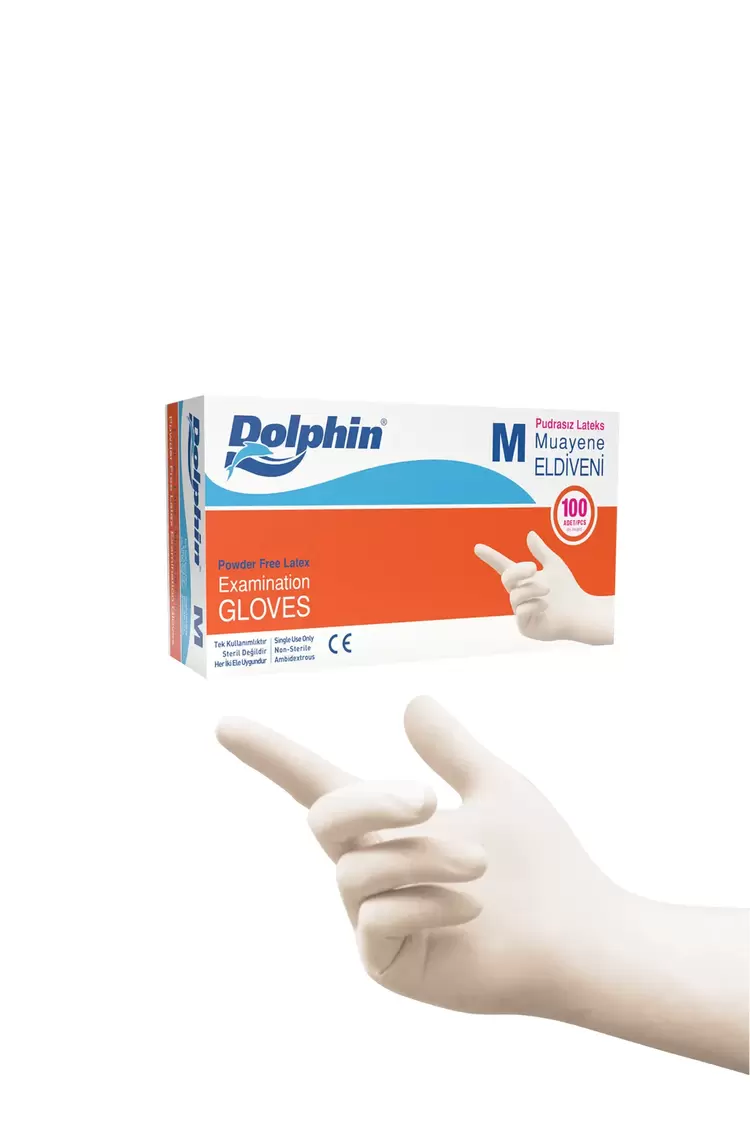 Dolphin Pudrasız Latex Muayene Eldiveni Orta Boy (M) 100 Lü Paket