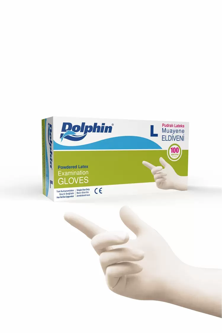 Dolphin Latex Tek Kullanımlık Pudralı Muayene Eldiven L - Beyaz