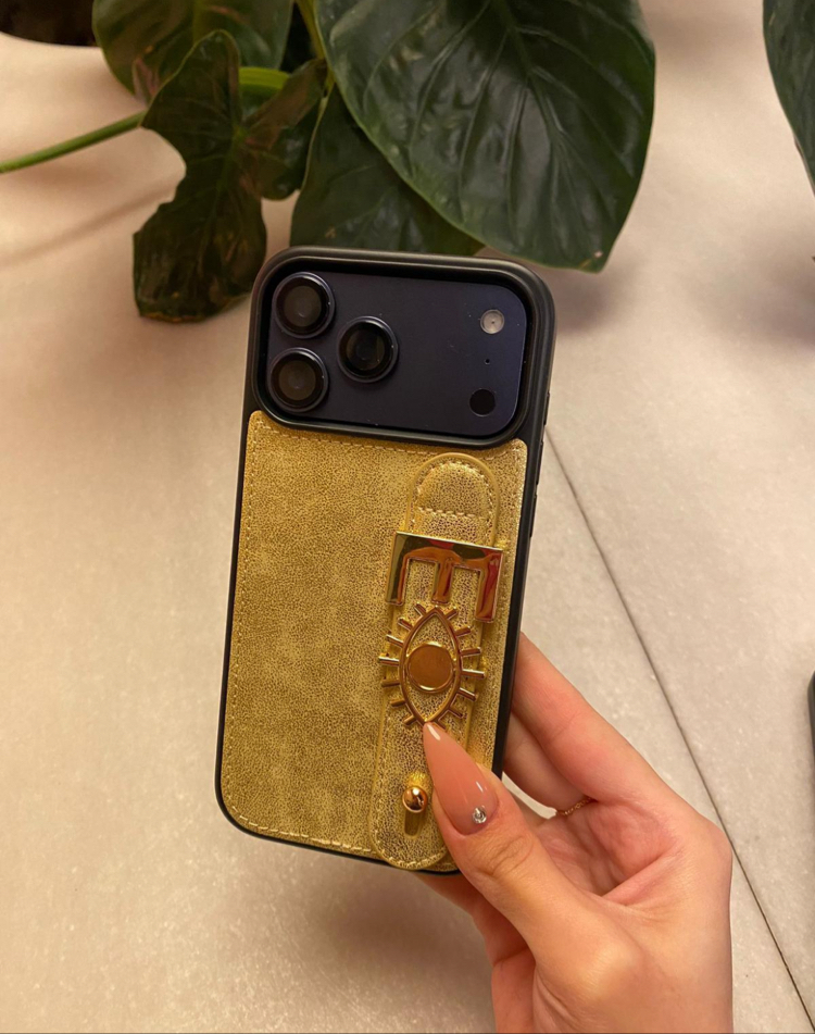 İphone Kişiselleştirilebilir Deri Kılıf Charmlı Gold
