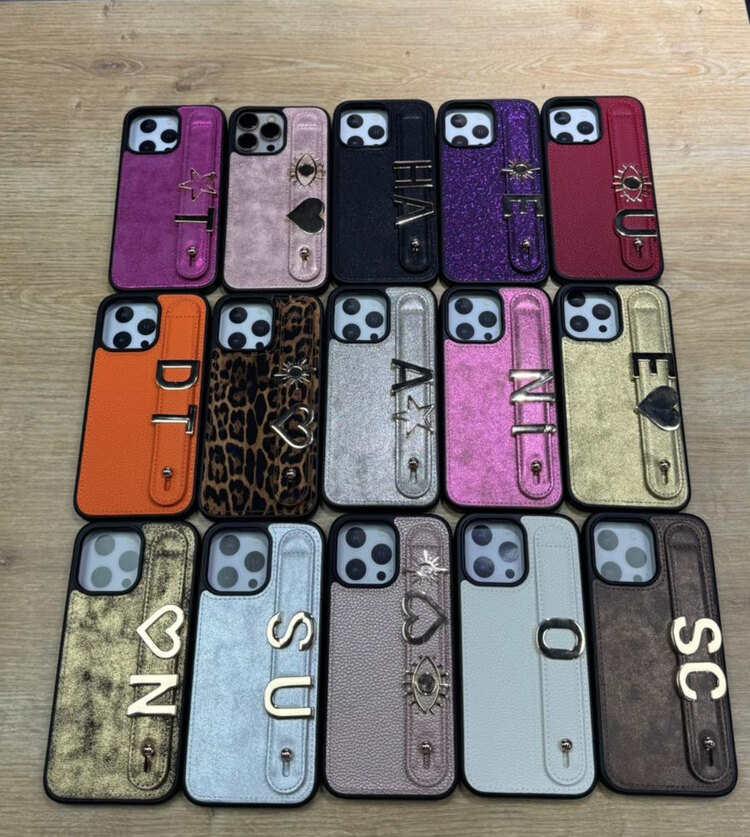 İphone Kişiselleştirilebilir Deri Kılıf Charmlı Gold