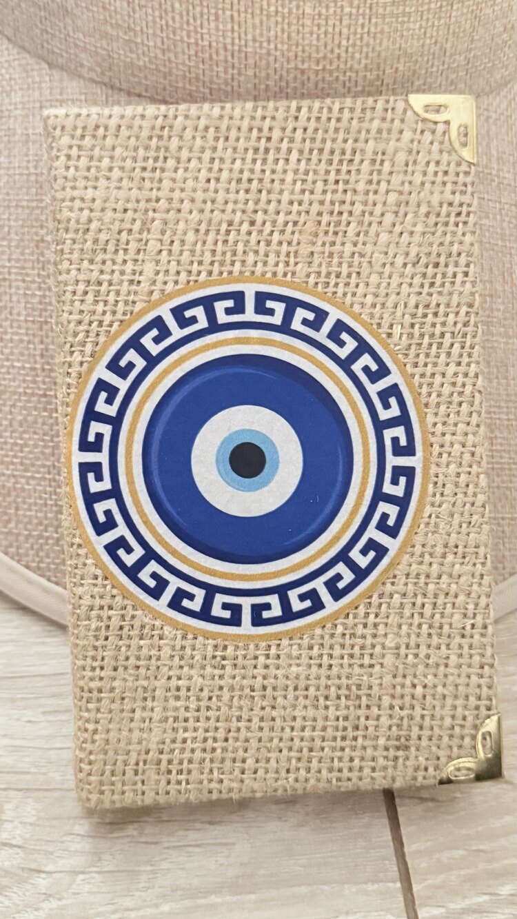 Nazar boncugu detaylı hasır kaplı defter