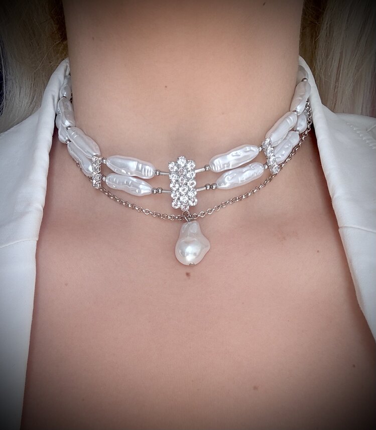 İnci Choker Taşlı Kolye Şık Tasarım Kadın Kolye