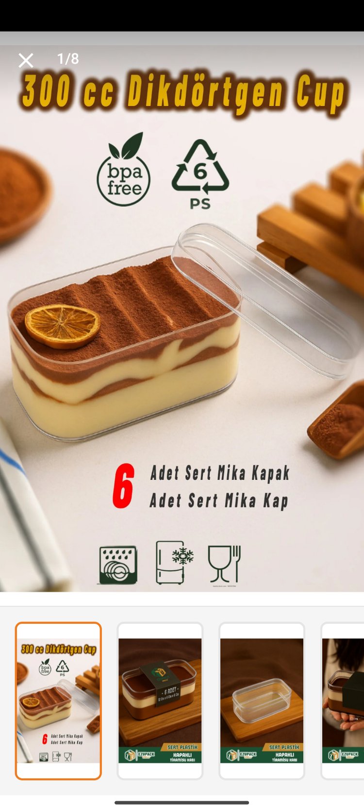 tiramisu kabı sert mika 6 adet