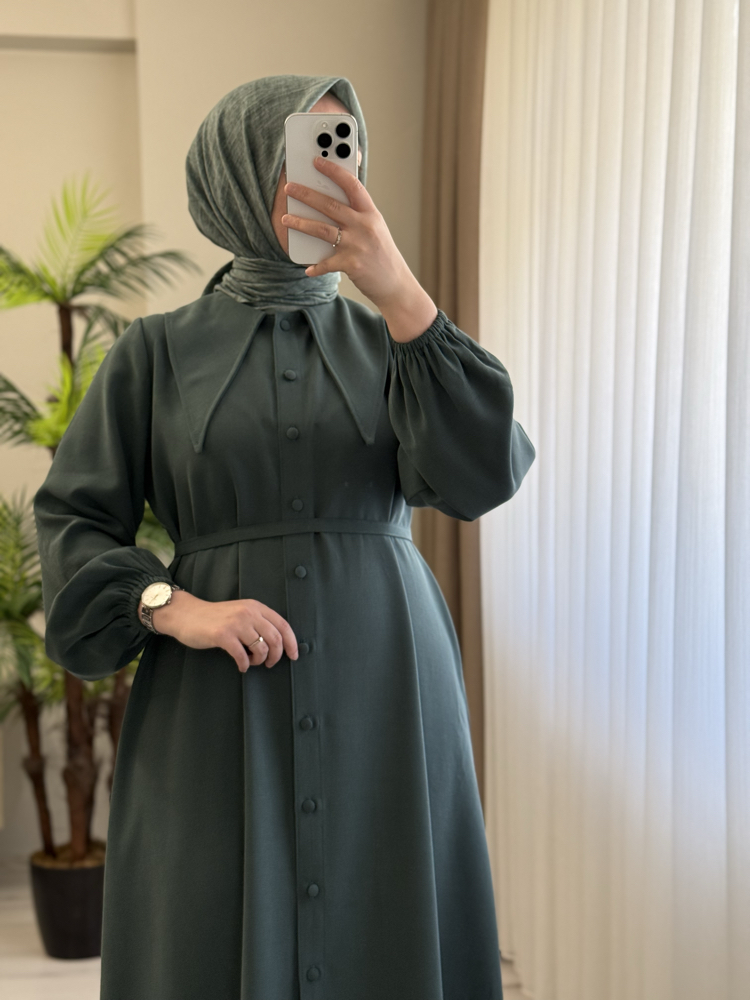 Yaka detaylı Tensel elbise