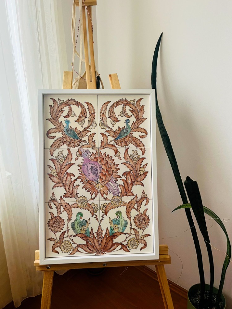 Kuş Motifli Çini El Yapımı Pano 
