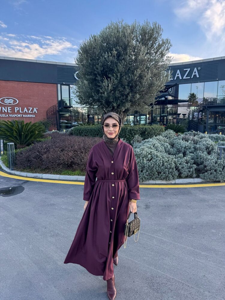 Nervür Bordo Elbise 