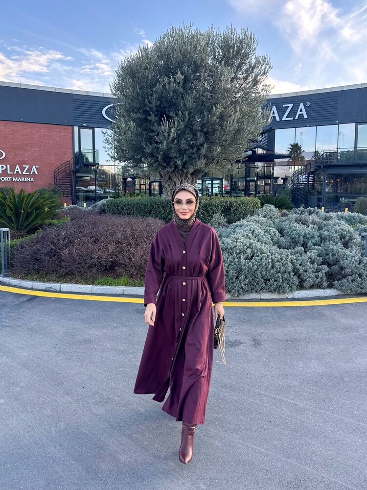 Nervür Bordo Elbise 