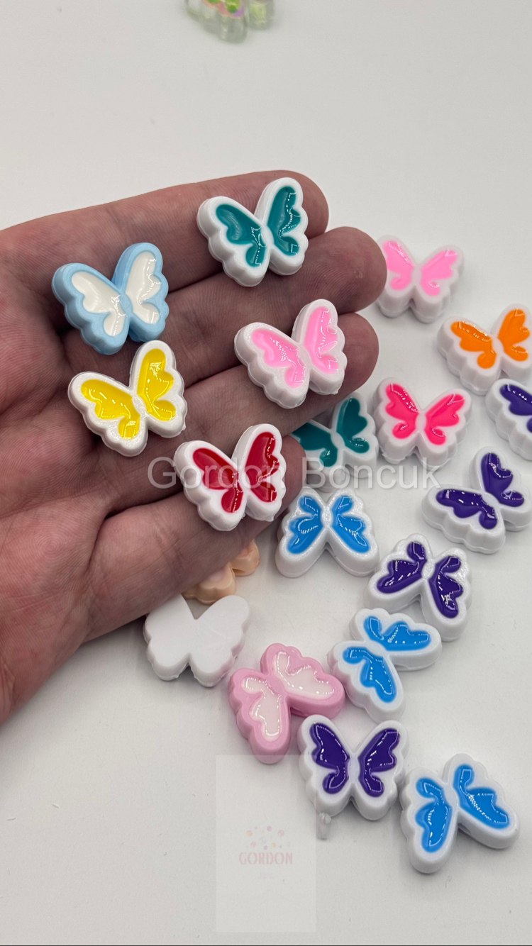Beyaz Renkli Kelebek Model Plastik Boncuk 20Adet