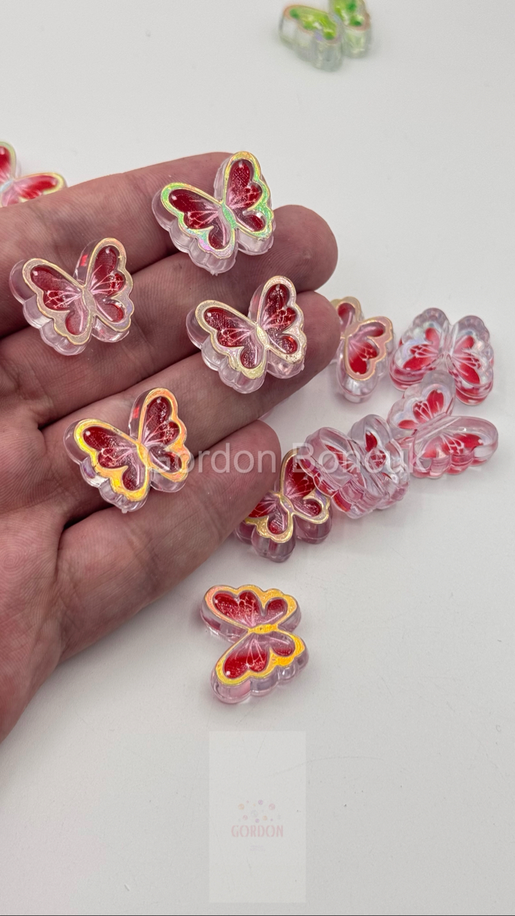 Şeffaf Kırmızı Kelebek Model Plastik Boncuk 500Gram