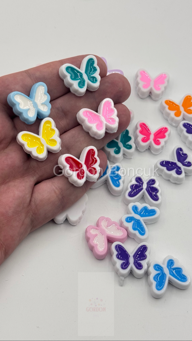 Beyaz Renkli Kelebek Model Plastik Boncuk 20Adet