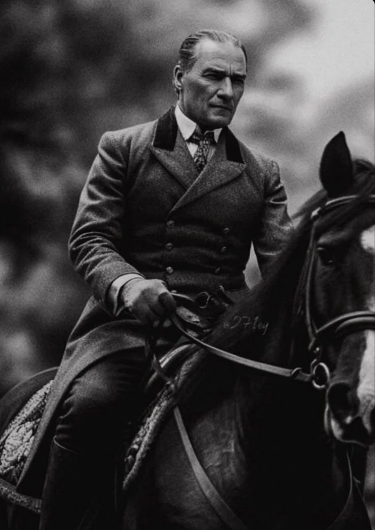 Atatürk Signature Koleksiyon | At Üstünde Siyah Beyaz Tablo