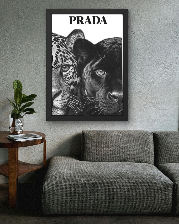 Leopar ve Panter Tablosu | Siyah Beyaz Modern Duvar Dekoru