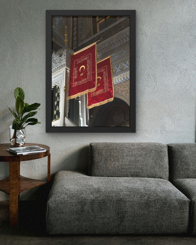 Türk Bayrağı Tablosu | Osmanlı Desenli Duvar Dekoru