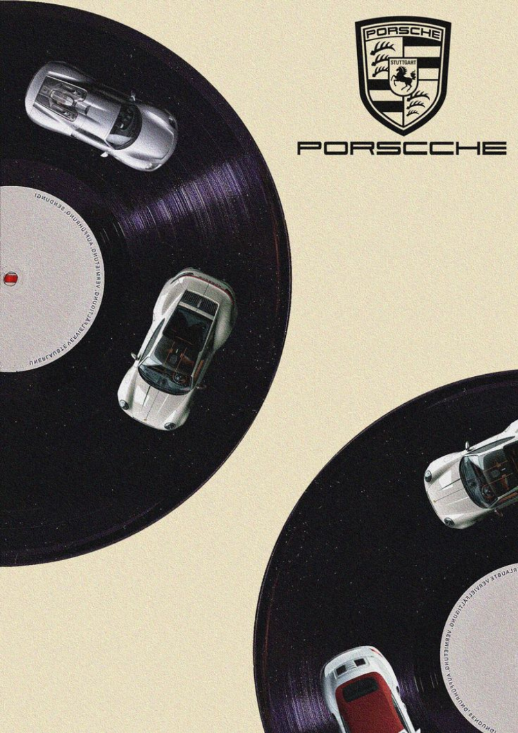 Porsche Araba Tablosu | Retro Plak Temalı Duvar Posteri