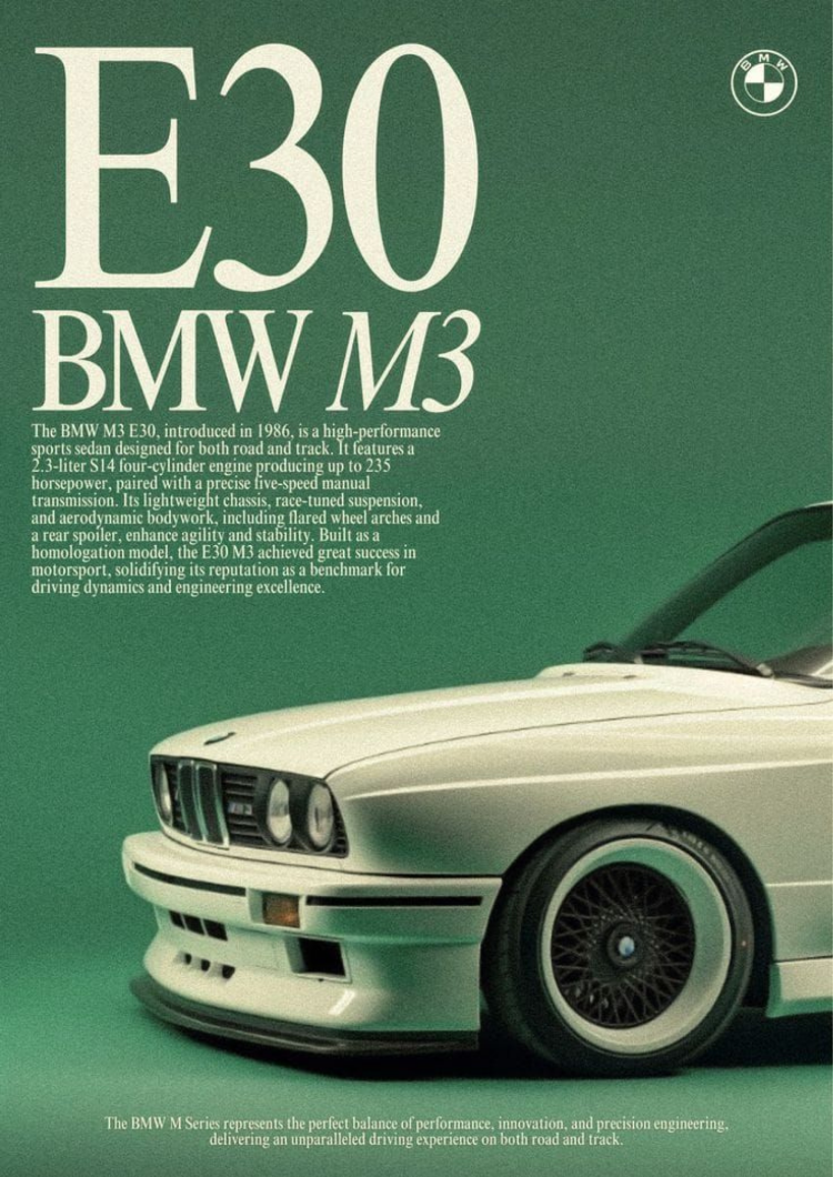 BMW E30 M3 Tablosu | Retro Araba Duvar Dekoru