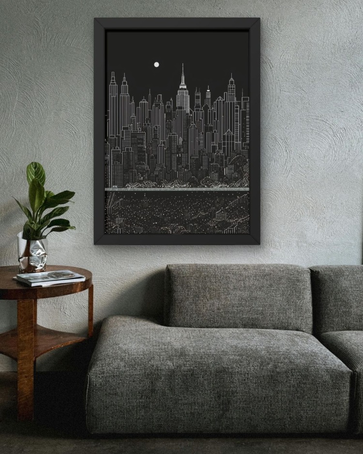 Şehir Silüeti Tablosu | Minimal Siyah Beyaz Duvar Posteri