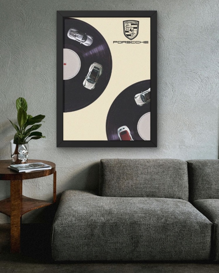 Porsche Araba Tablosu | Retro Plak Temalı Duvar Posteri