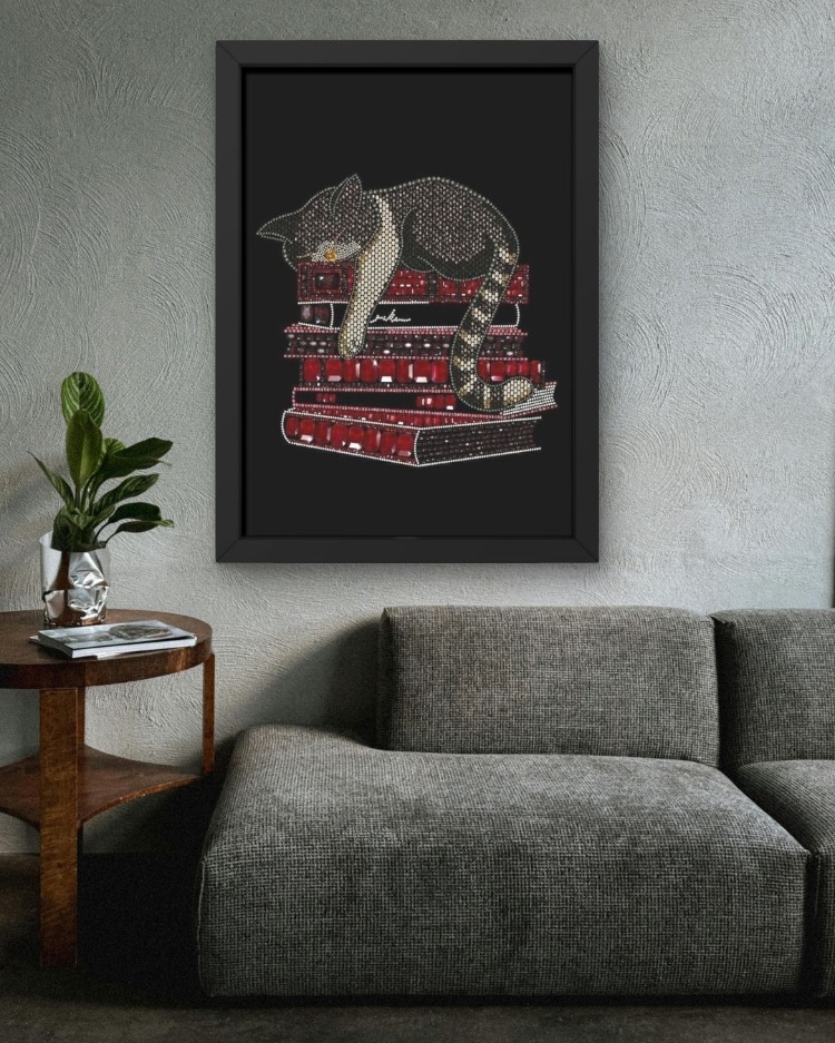 Kedi ve Kitap Tablosu | Dekoratif Duvar Posteri