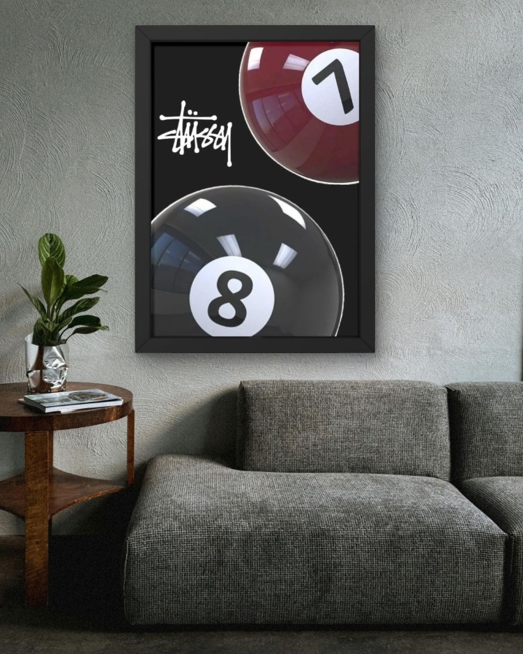 8 Ball & 7 Top Tablosu | Modern Siyah Duvar Dekoru