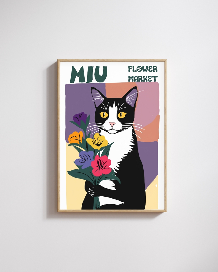 Miu Flower Market – Çiçekli Kedi Posteri A3