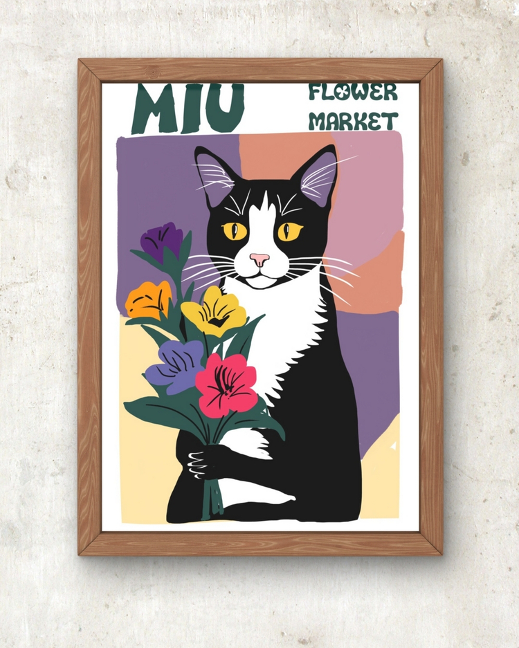 Miu Flower Market – Çiçekli Kedi Posteri A3