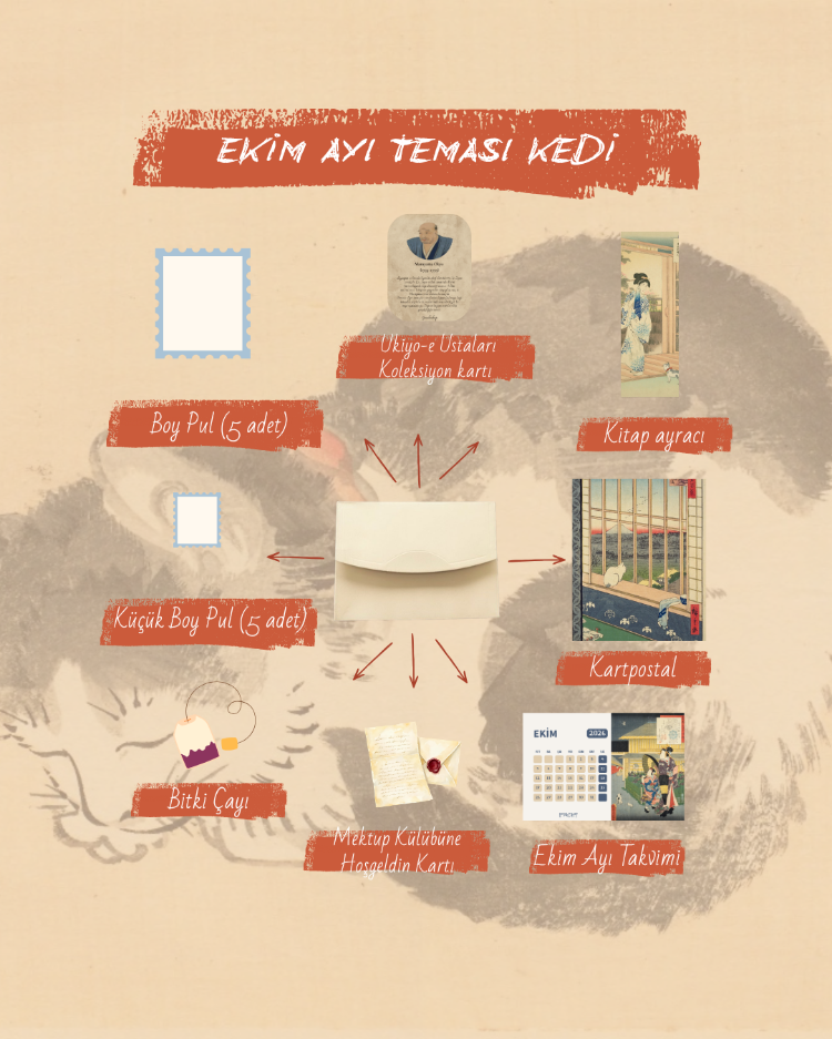 Ukiyo-e Mektup Kulübe Üyeliği Ekim Ayı (Kedi Tema)