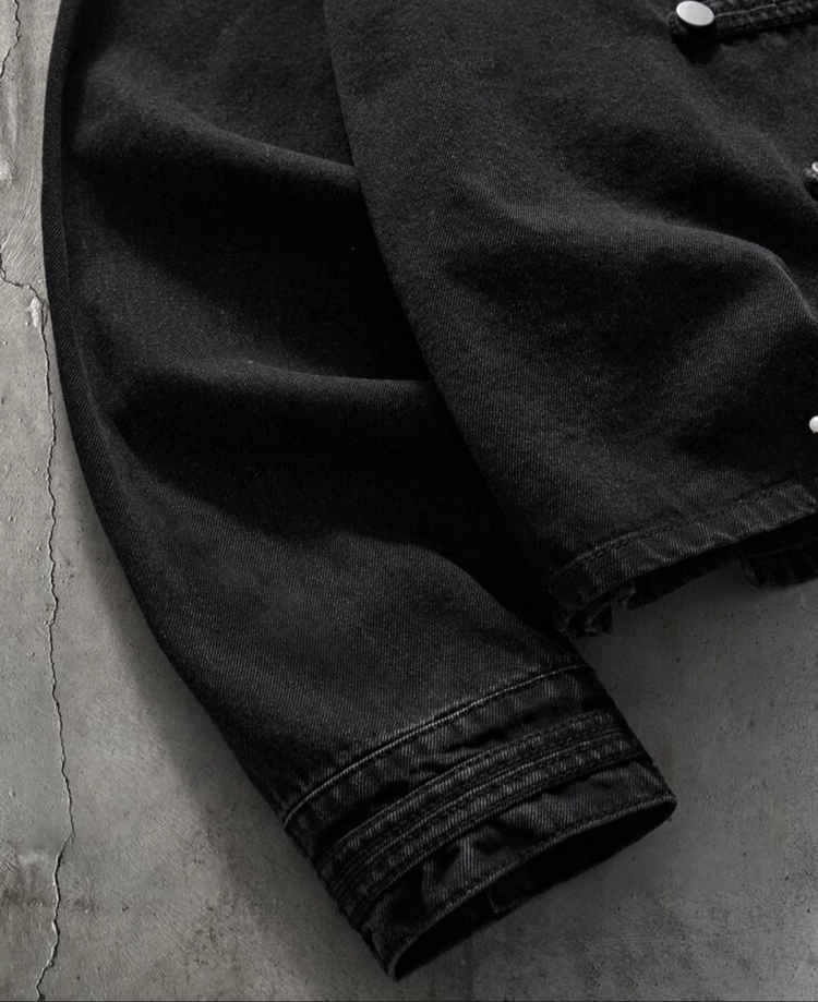 Askeri/Bando Detaylı Siyah Denim Ceket