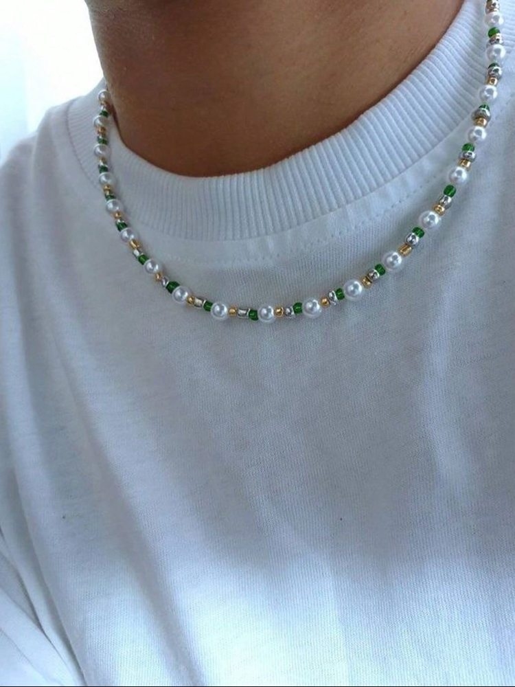 Dark Romantic Zümrüt Yeşili Taşlı Minimal İnci Choker