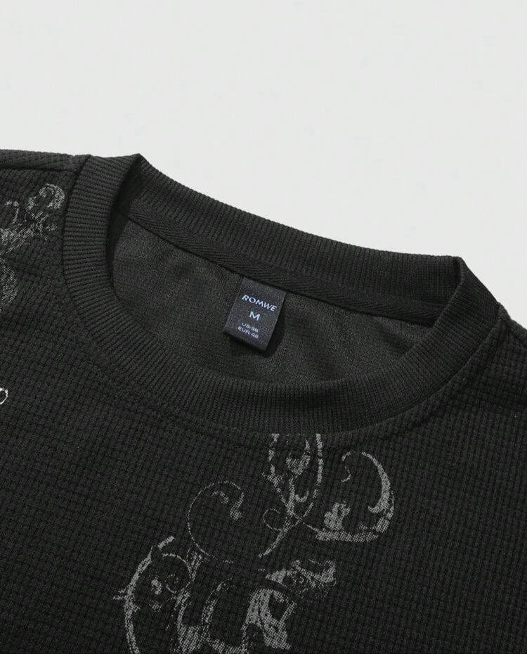 Gotik Haç & Sarmaşık Baskılı Siyah Sweatshirt