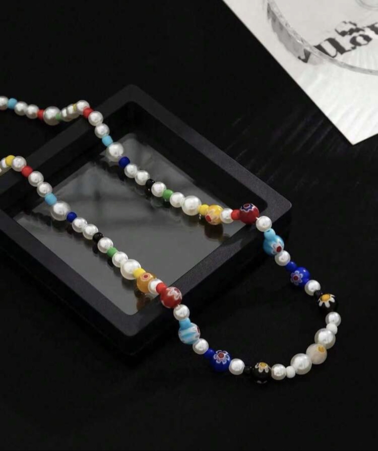 Y2K Renkli Boncuklu & İncili Choker Kolye