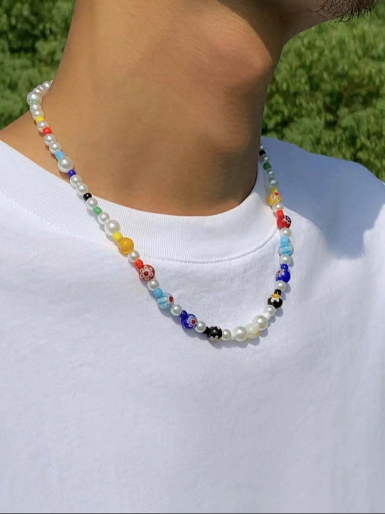 Y2K Renkli Boncuklu & İncili Choker Kolye