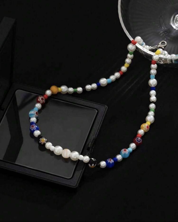 Y2K Renkli Boncuklu & İncili Choker Kolye