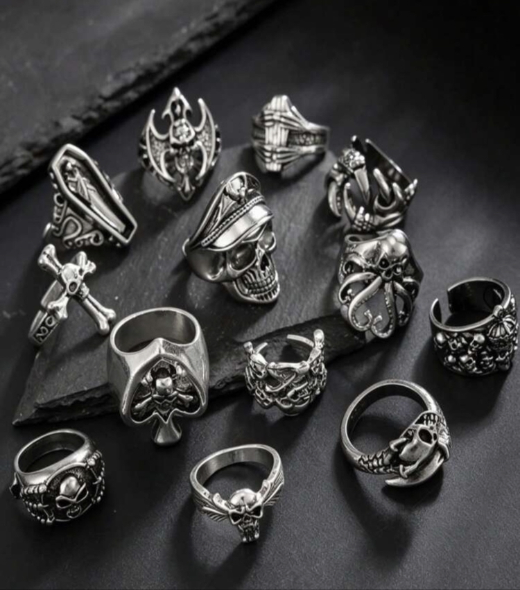 Victorian Goth Gotik Tabut & Haç Detaylı Çoklu Yüzük Seti 