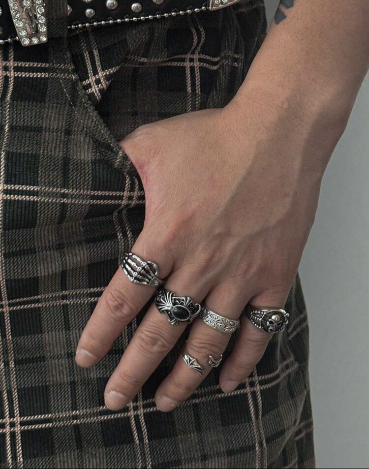 5 Adet Grunge Motifli & Haç Detaylı Antik Eklem Yüzükleri