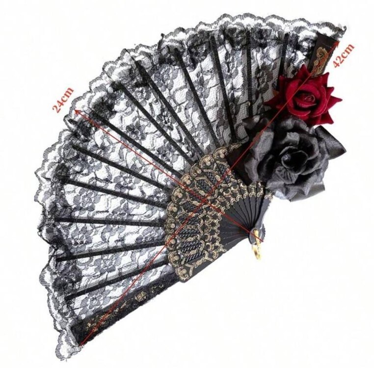 Gothic Lolita Güllü Dantelli Yelpaze