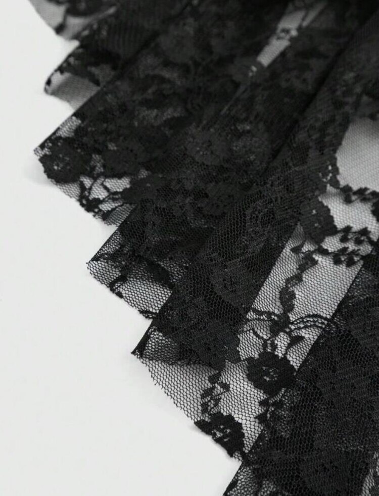 Gothic Tribal Dantelli Detaylı Uzun Fırfırlı Etek