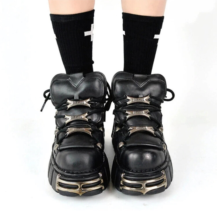 NEW ROCK Gothic Punk Metal Detaylı Platform Ayakkabı