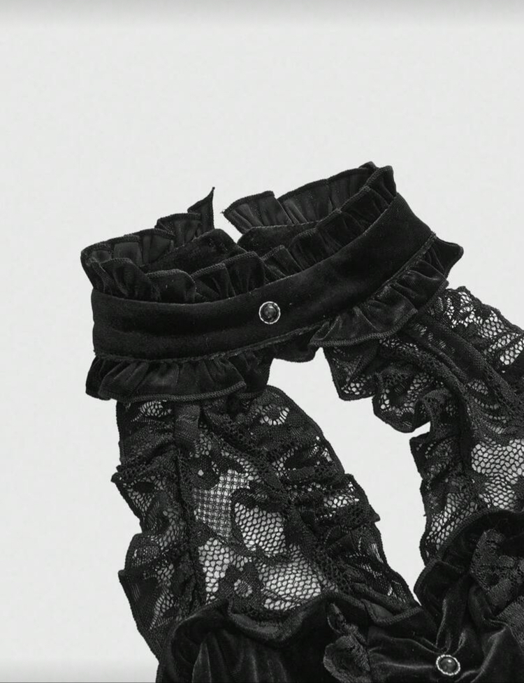 Victorian Lolita Goth Kurdeleli Siyah Kadife Bustiyer