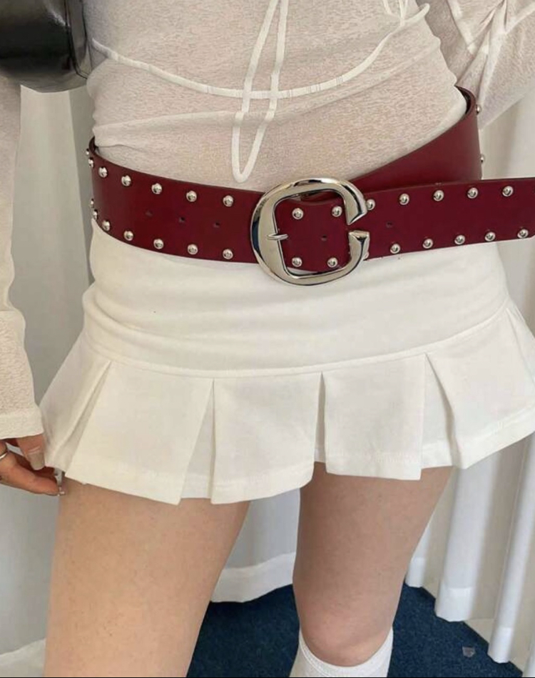 C Şekilli Tokalı Çift Sıra Bohem Geniş Bordo Kemer