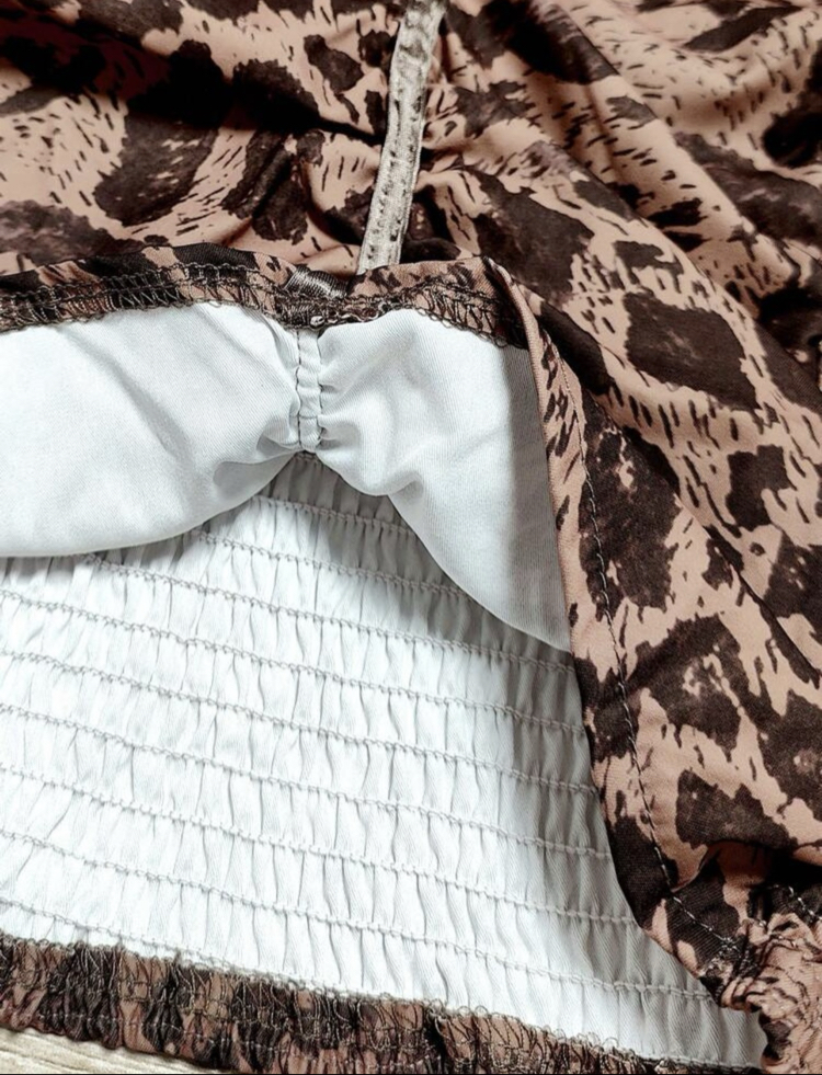 Vintage Leopar Desen Halter Bağlama Dekolte Top