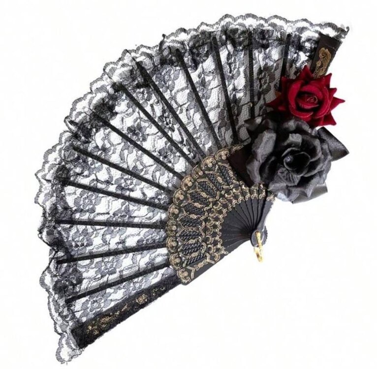Gothic Lolita Güllü Dantelli Yelpaze