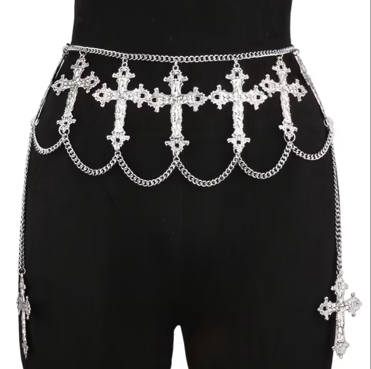 Gothic Grunge Haç Detaylı Zincirli Kemer