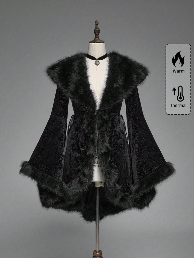 Gothic Goth Fringed Velvet Pelerin - Siyah