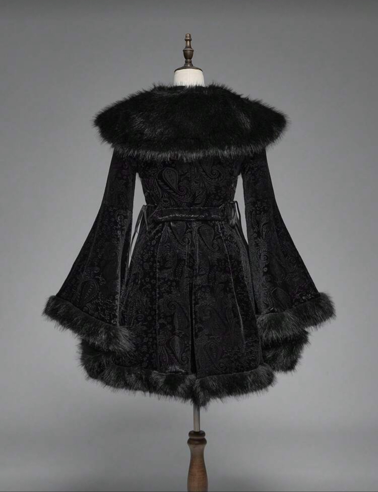 Gothic Goth Fringed Velvet Pelerin - Siyah
