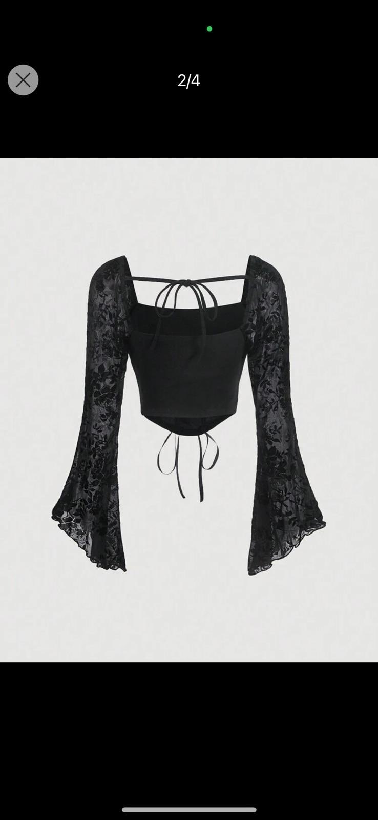 Gothic Grunge Sırt Dekolteli Dantelli Uzun Kollu Bluz