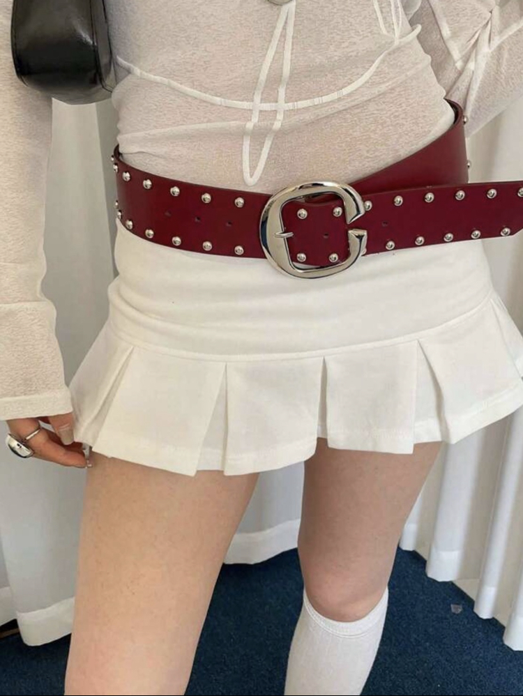 C Şekilli Tokalı Çift Sıra Bohem Geniş Bordo Kemer
