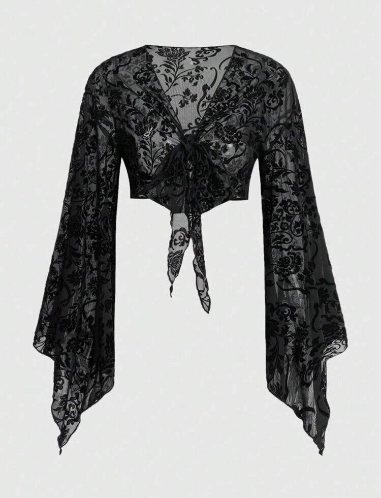 Grunge Hippie Floral Tül Uzun Kollu Büstiyer
