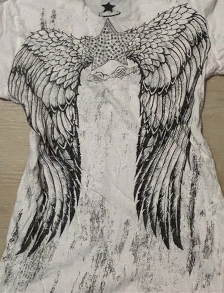 Goth Angel’s Wing Printed Beyaz Tişört 